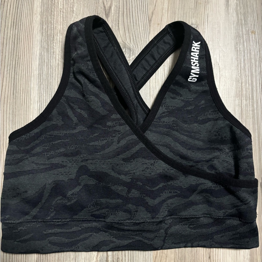 Gymshark black adapt animal seamless sports bra, size XS